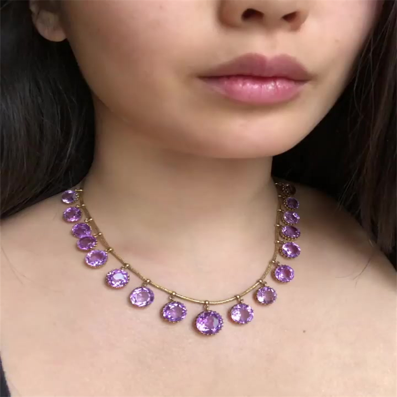 Round Cut Purple Sapphire Necklace
