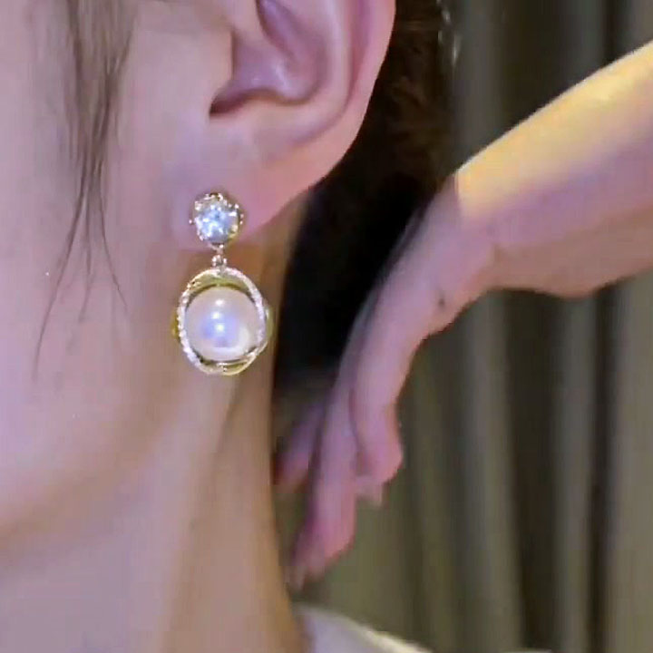 Round Cut Pearl White Sapphire Drop Earrings