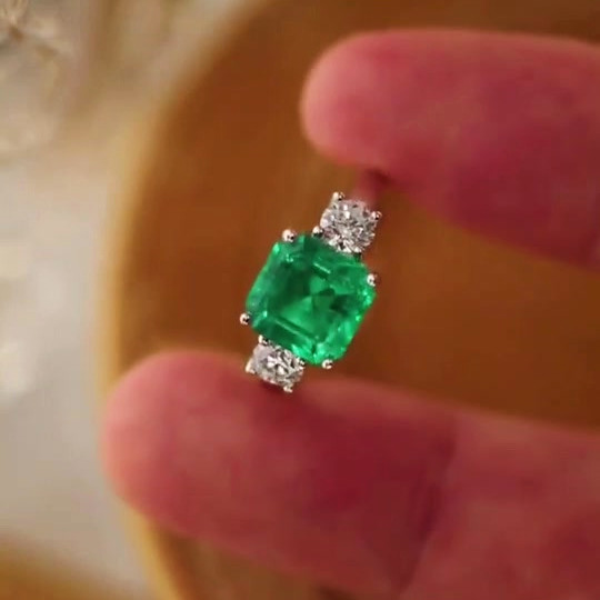 4ct Three-stone Asscher Cut Emerald Sapphire Engagement Ring