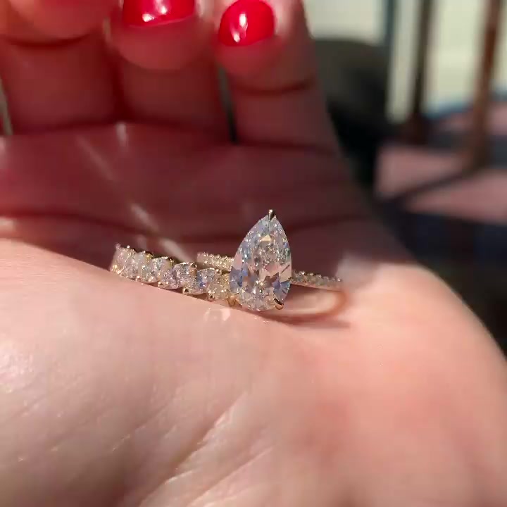 3ct Pear Cut White Sapphire Wedding Set