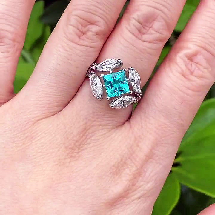 3ct Princess Cut Aquamarine Sapphire Engagement Ring