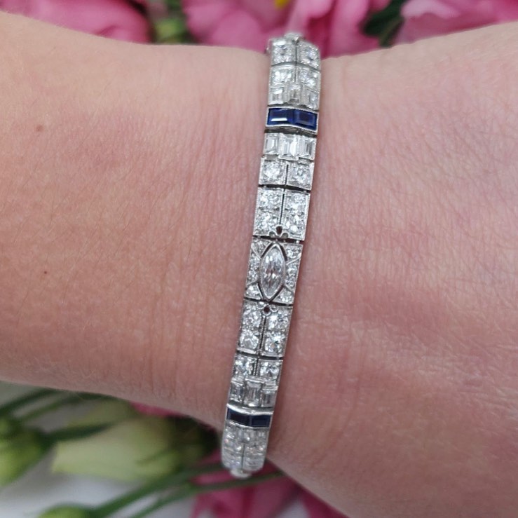 Art Deco Multi-Cut Blue Sapphire Bracelet