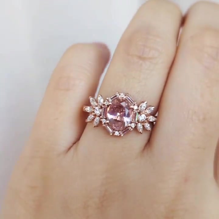3ct Halo Oval Cut Pink Sapphire Engagement Ring in Rose Gold
