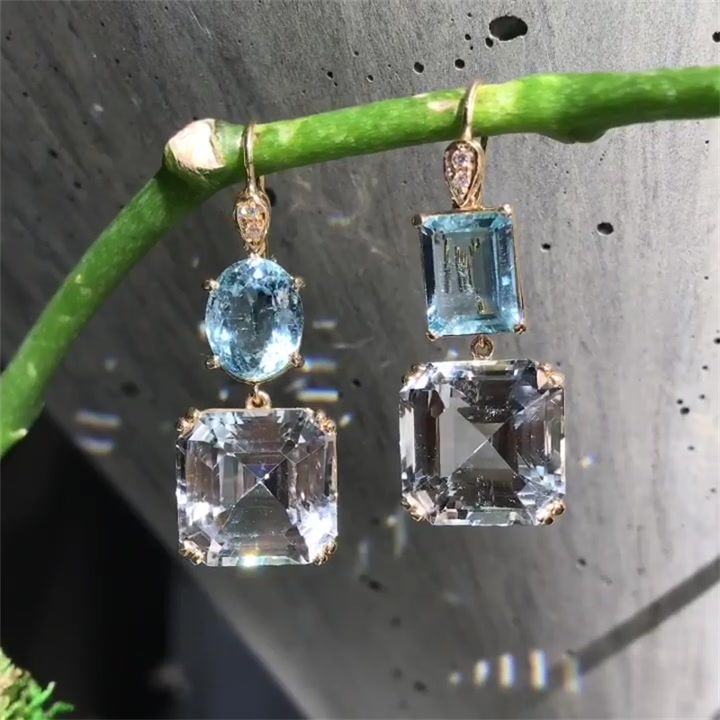 Unique Aquamarine&White Sapphire Drop Earrings
