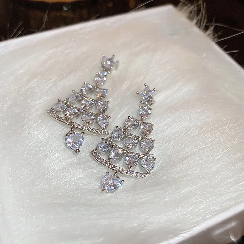 Christmas Tree Heart Cut White Sapphire Drop Earrings