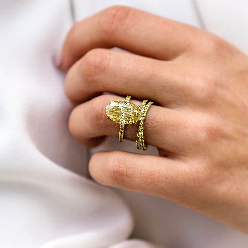 3ct Oval Cut Yellow Sapphire Wedding Set