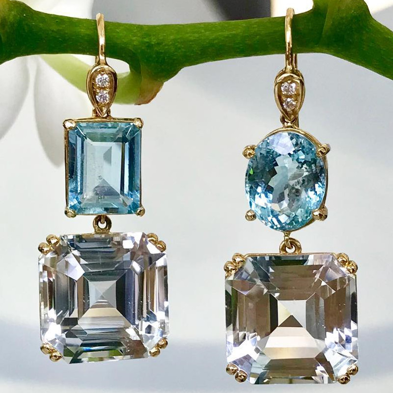 Unique Aquamarine&White Sapphire Drop Earrings