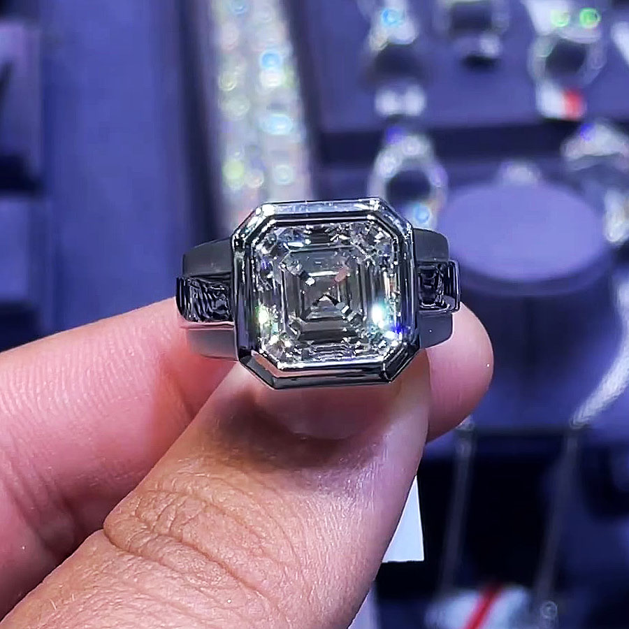 Asscher cut 2025 mens ring