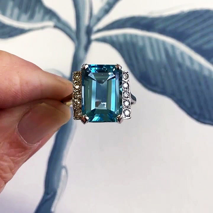 4ct Emerald Cut Aquamarine Sapphire Engagement Ring