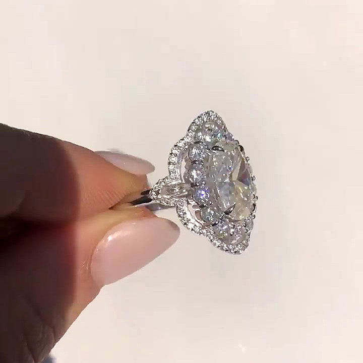 4ct Halo Oval Cut White Sapphire Engagement Ring