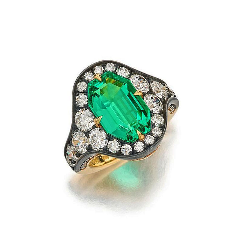 5ct Octagon Cut Emerald Sapphire Engagement Ring
