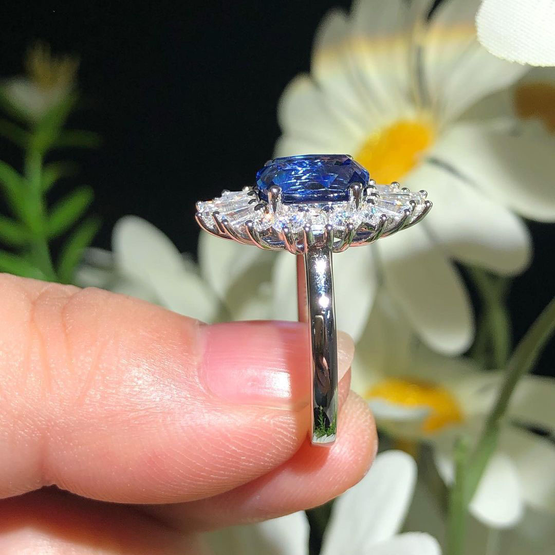 4ct Cushion Cut Blue Sapphire Engagement Ring
