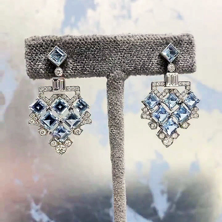 Ascher Cut Aquamarine Sapphire Drop Earrings