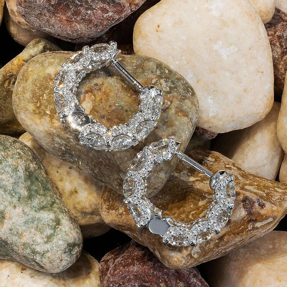 Round Cut White Sapphire Hoop Earrings