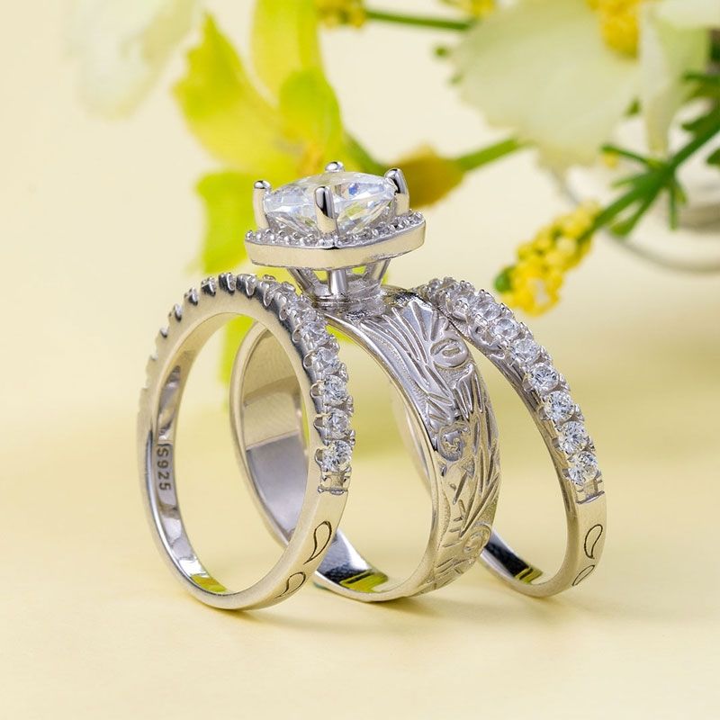 2ct Cushion Cut White Sapphire Ring Set