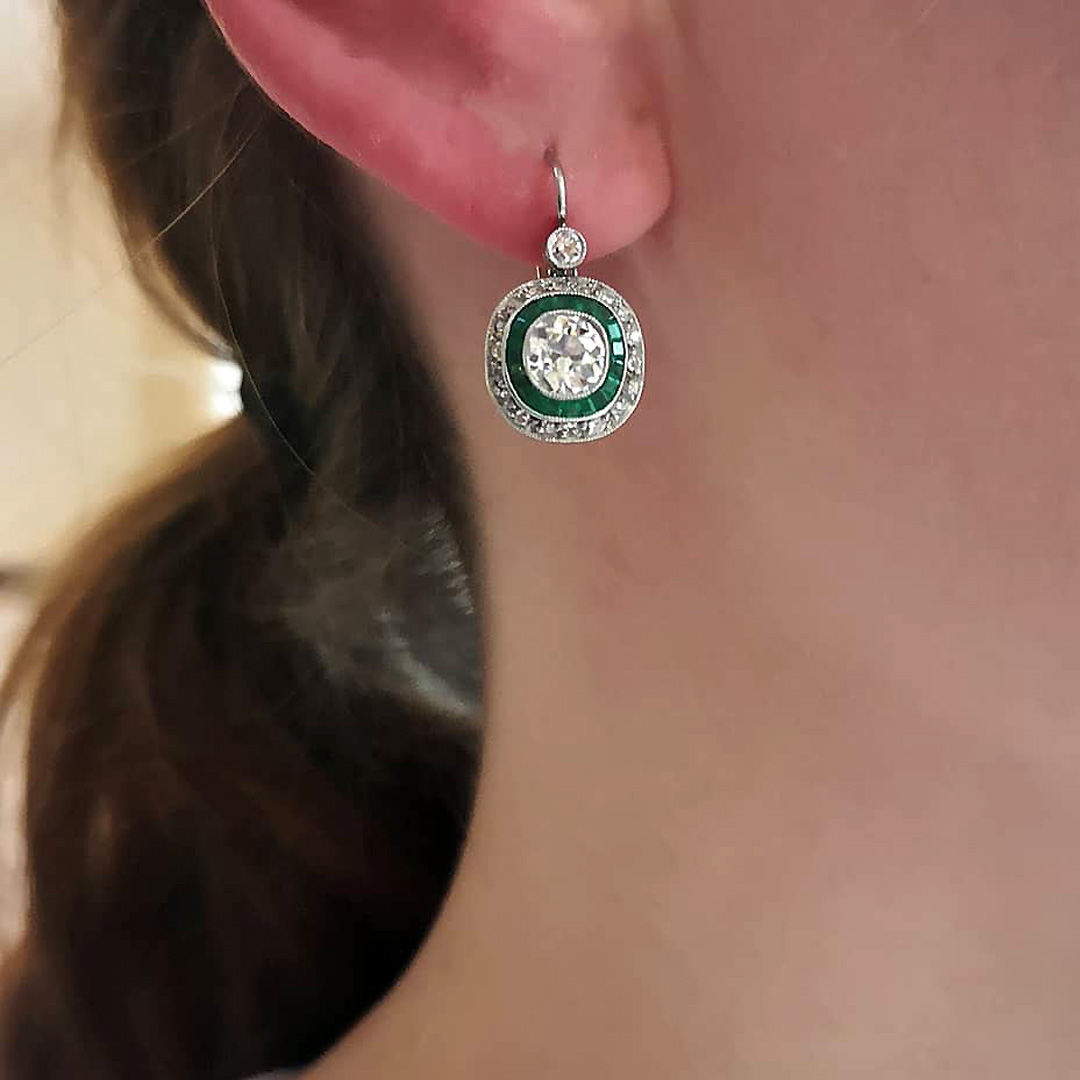Oval Cut Emerald Sapphire Drop Earrings