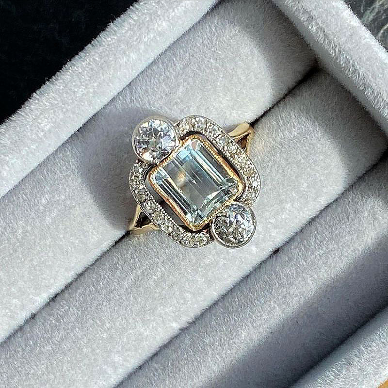 4ct Emerald Cut Aquamarine Sapphire Engagement Ring