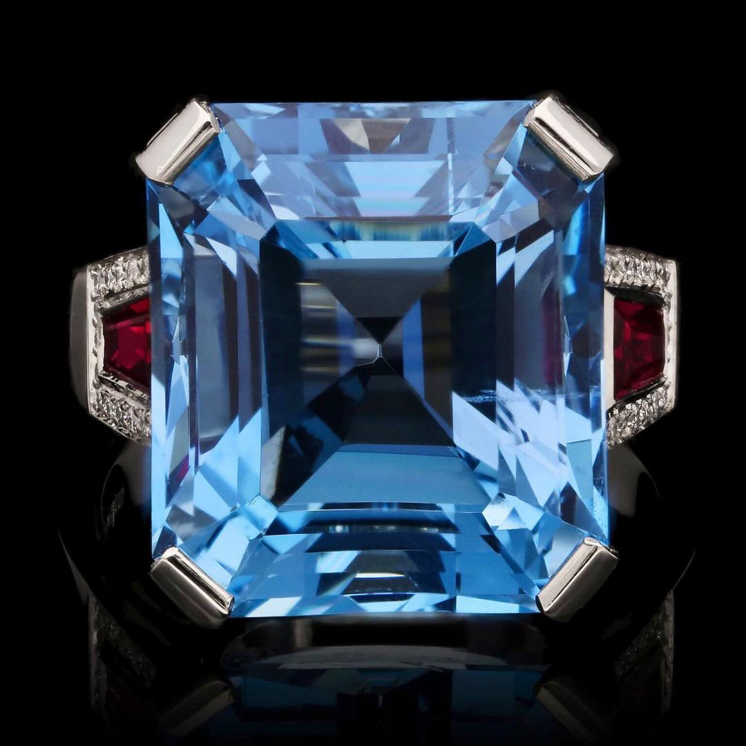 5ct Asscher Cut Aquamarine Sapphire Engagement Ring