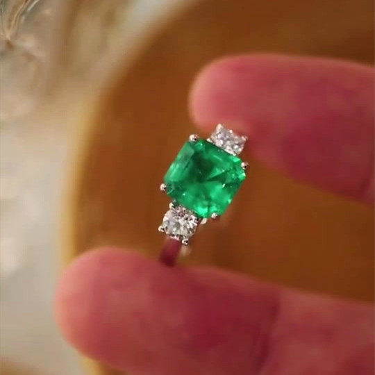 4ct Three-stone Asscher Cut Emerald Sapphire Engagement Ring