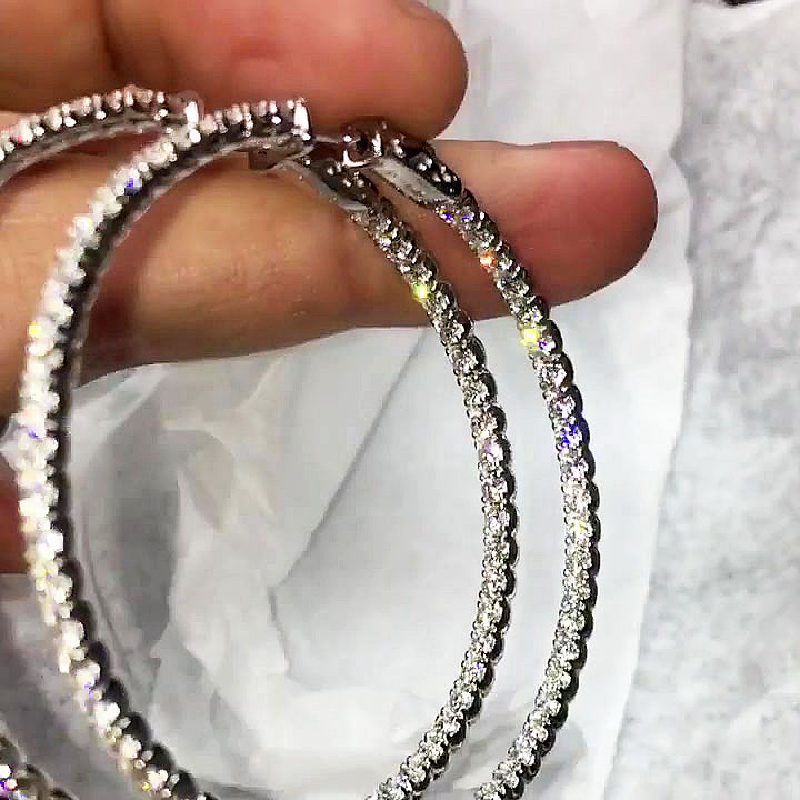 Round Cut White Sapphire Hoop Earrings