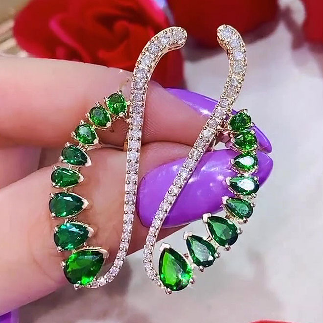 Pear Cut Emerald Sapphire Cuff Earrings