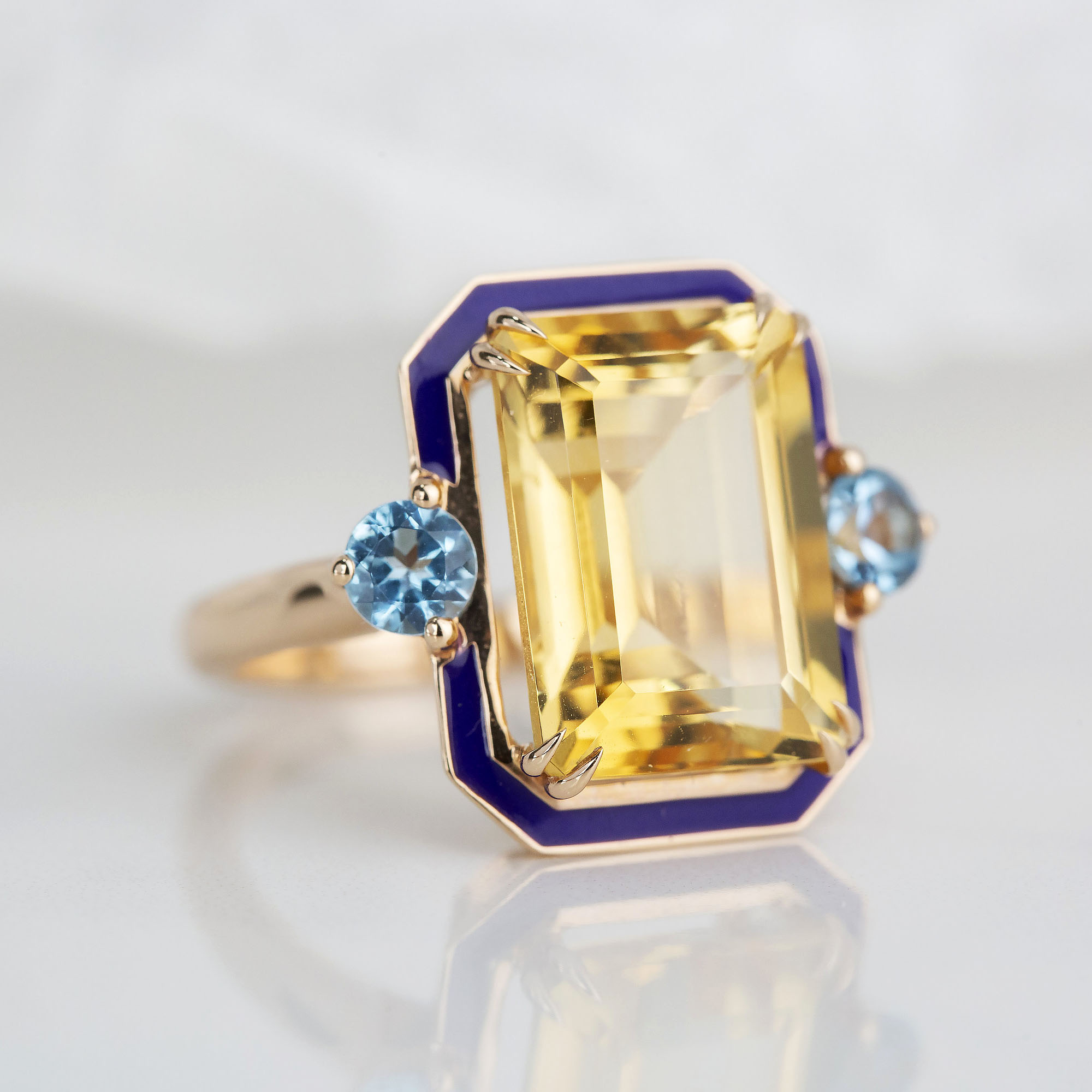 5.76ct Art Deco Emerald Cut Yellow Sapphire Engagement Ring