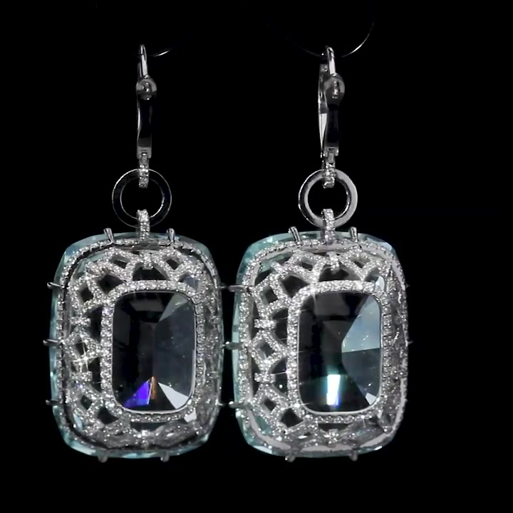 Cushion Cut Aquamarine Sapphire Drop Earrings
