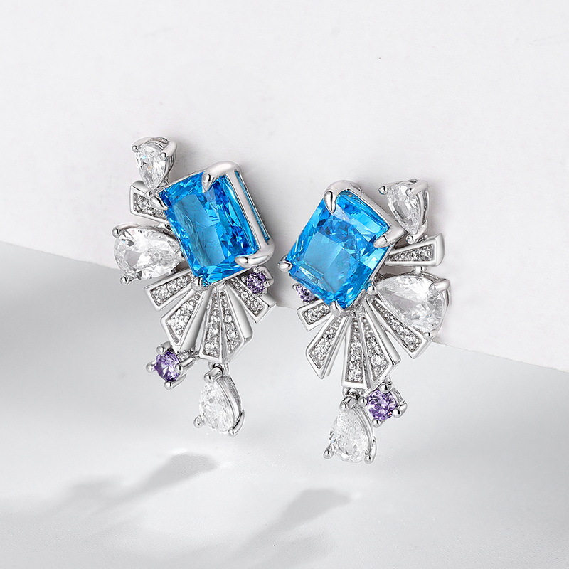 Radiant Cut Aquamarine Sapphire Drop Earrings
