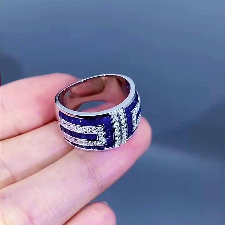 6.75ct Double-tone Sapphire Men's Eternity Ring