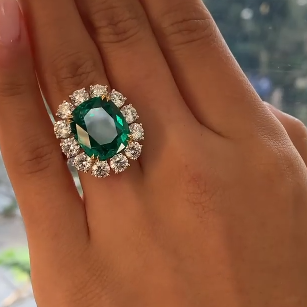 7ct Halo Cushion Cut Created Emerald Sapphire Engagement Ring