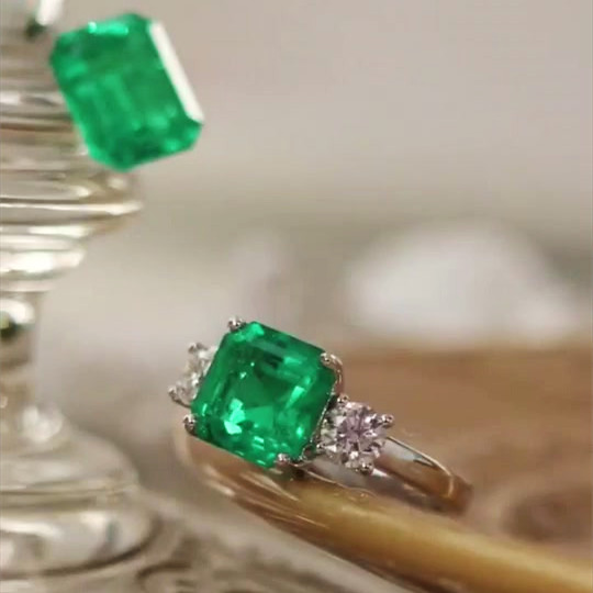 4ct Three-stone Asscher Cut Emerald Sapphire Engagement Ring