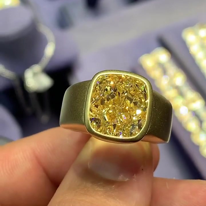 6ct Cushion Cut Yellow Sapphire Men's Engagement Ring