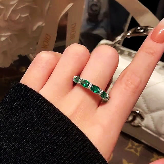 4.25ct Oval Cut Emerald Sapphire Eternity Ring