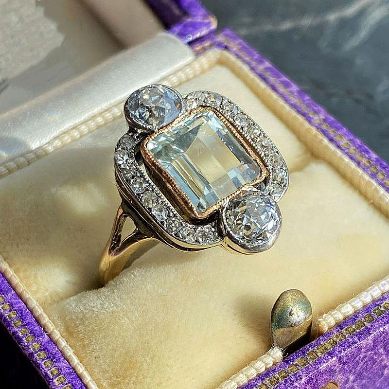 4ct Emerald Cut Aquamarine Sapphire Engagement Ring