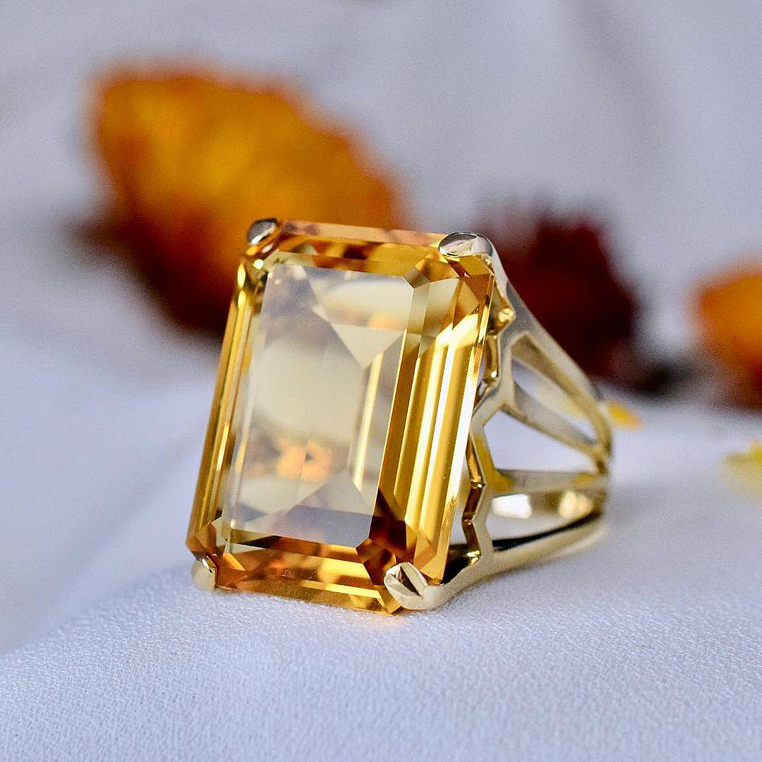 7ct Emerald Cut Yellow Sapphire Engagement Ring