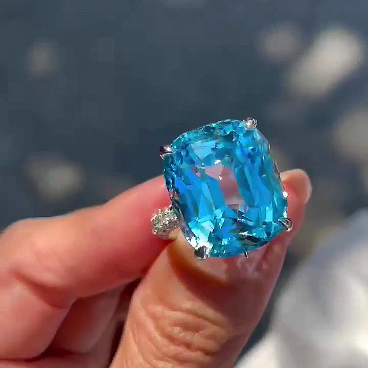 7ct Cushion Cut Aquamarine Sapphire Engagement Ring
