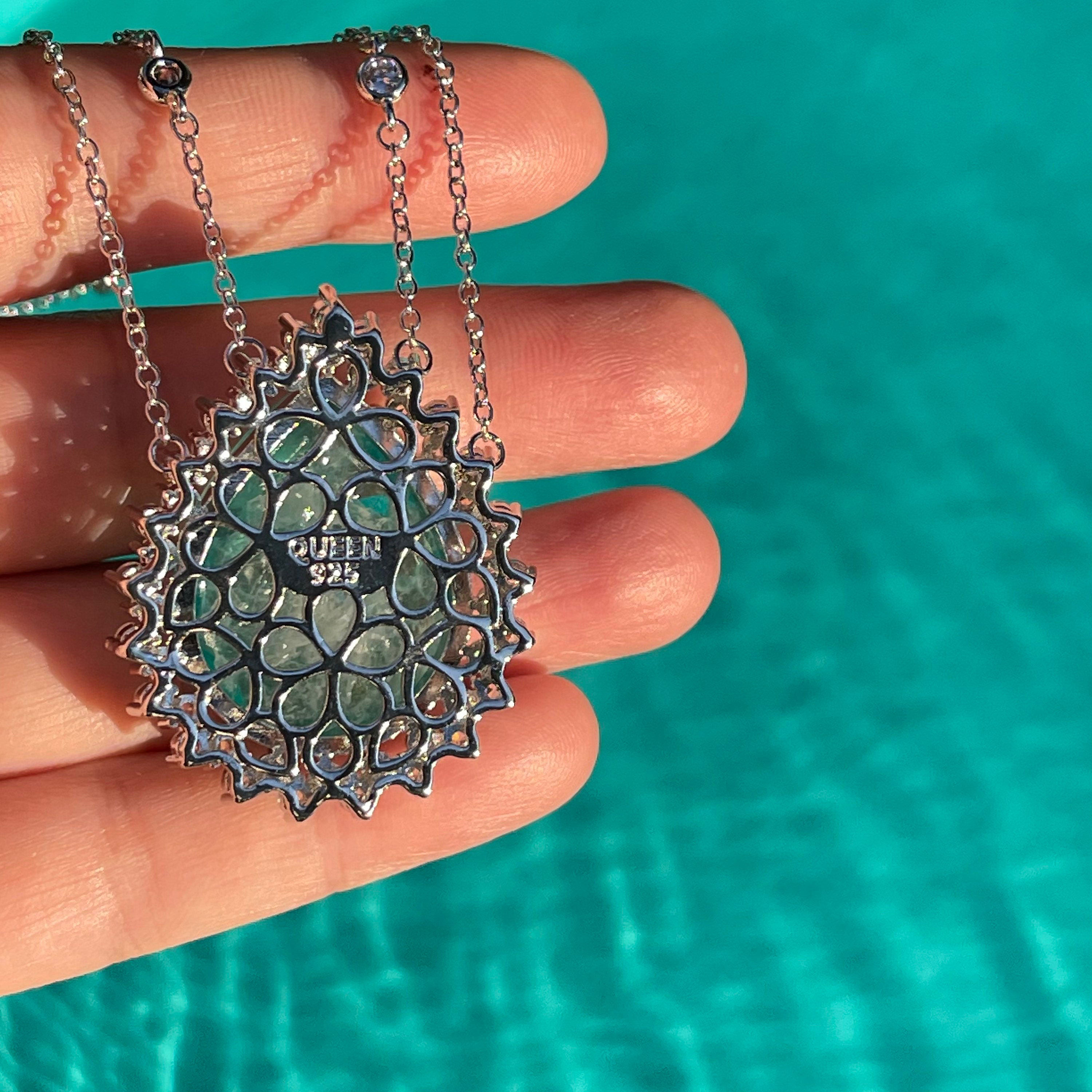 Pear Cut Green Sapphire Pendant Necklace