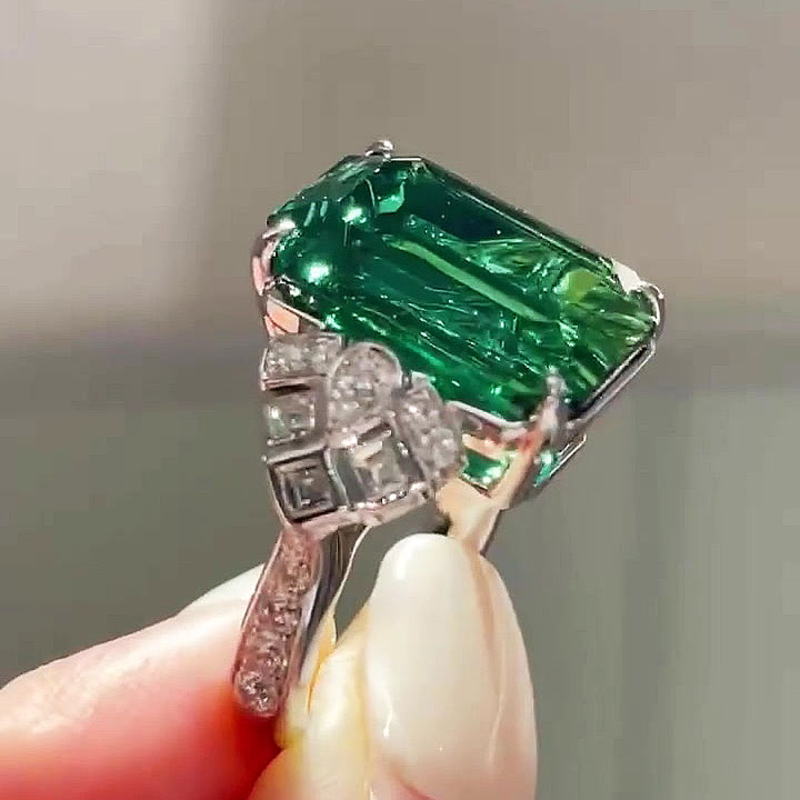 7ct Emerald Cut Emerald Sapphire Engagement Ring