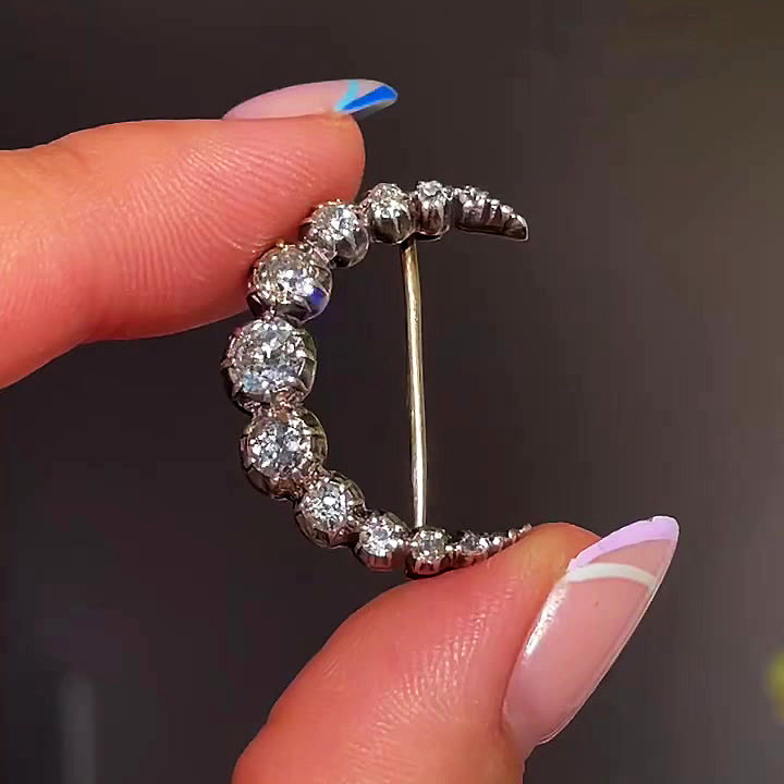 1.75ct Victorian Old Cut White crescent Sapphire Brooch