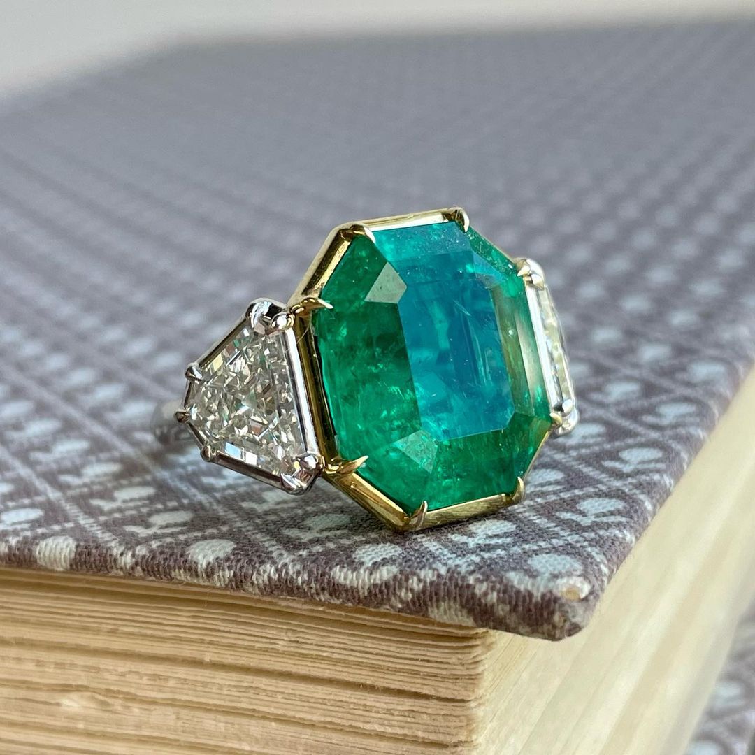 6ct Octagon Cut Emerald Sapphire Engagement Ring