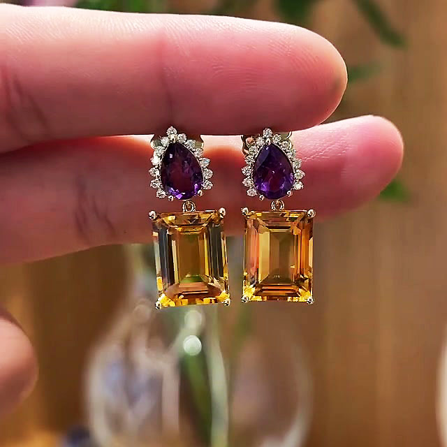 Emerald Cut Yellow Sapphire Drop Earrings