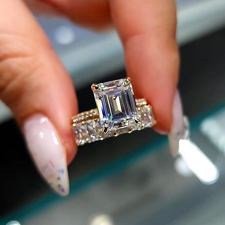 4ct Emerald Cut White Sapphire Wedding Set