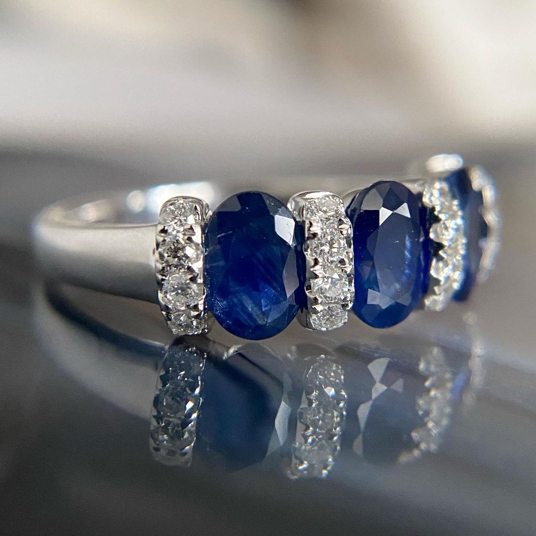 4.25ct Oval Cut Blue Sapphire Eternity Ring