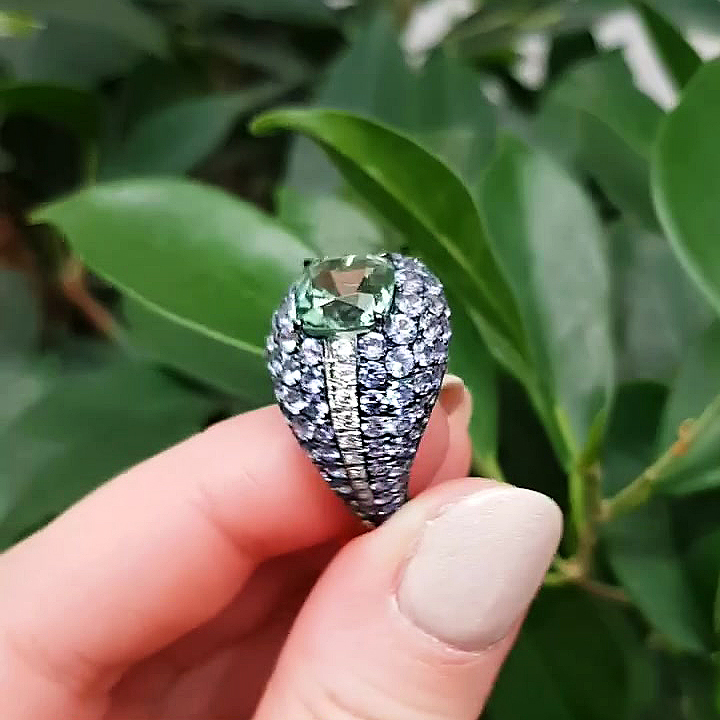 5ct Cushion Cut Green Sapphire Cocktail Ring