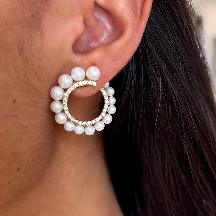 Round Cut White Sapphire Pearl Earrings