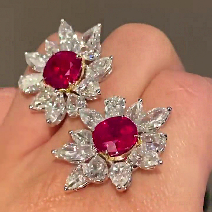 Cushion Cut Ruby Sapphire Stud Earrings