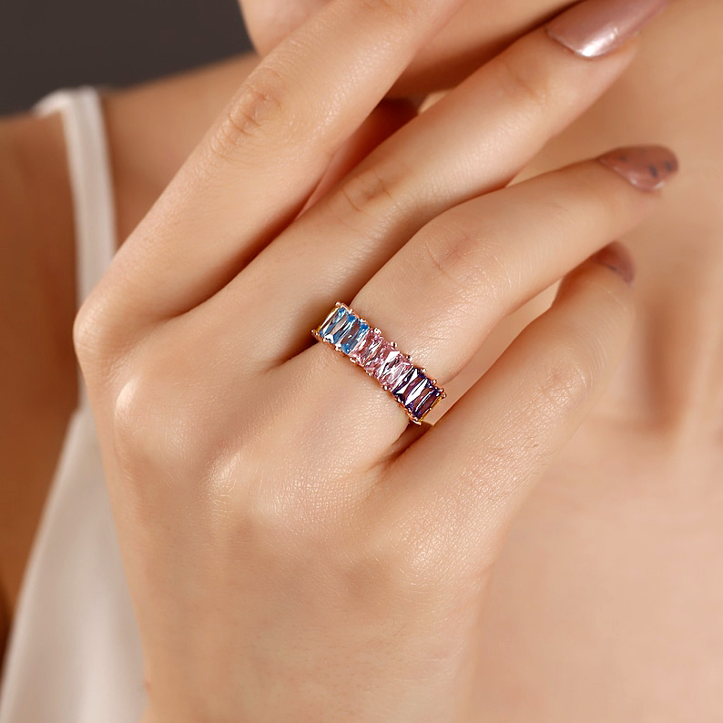 6.5ct Baguette Cut Rainbow Sapphire Eternity Ring