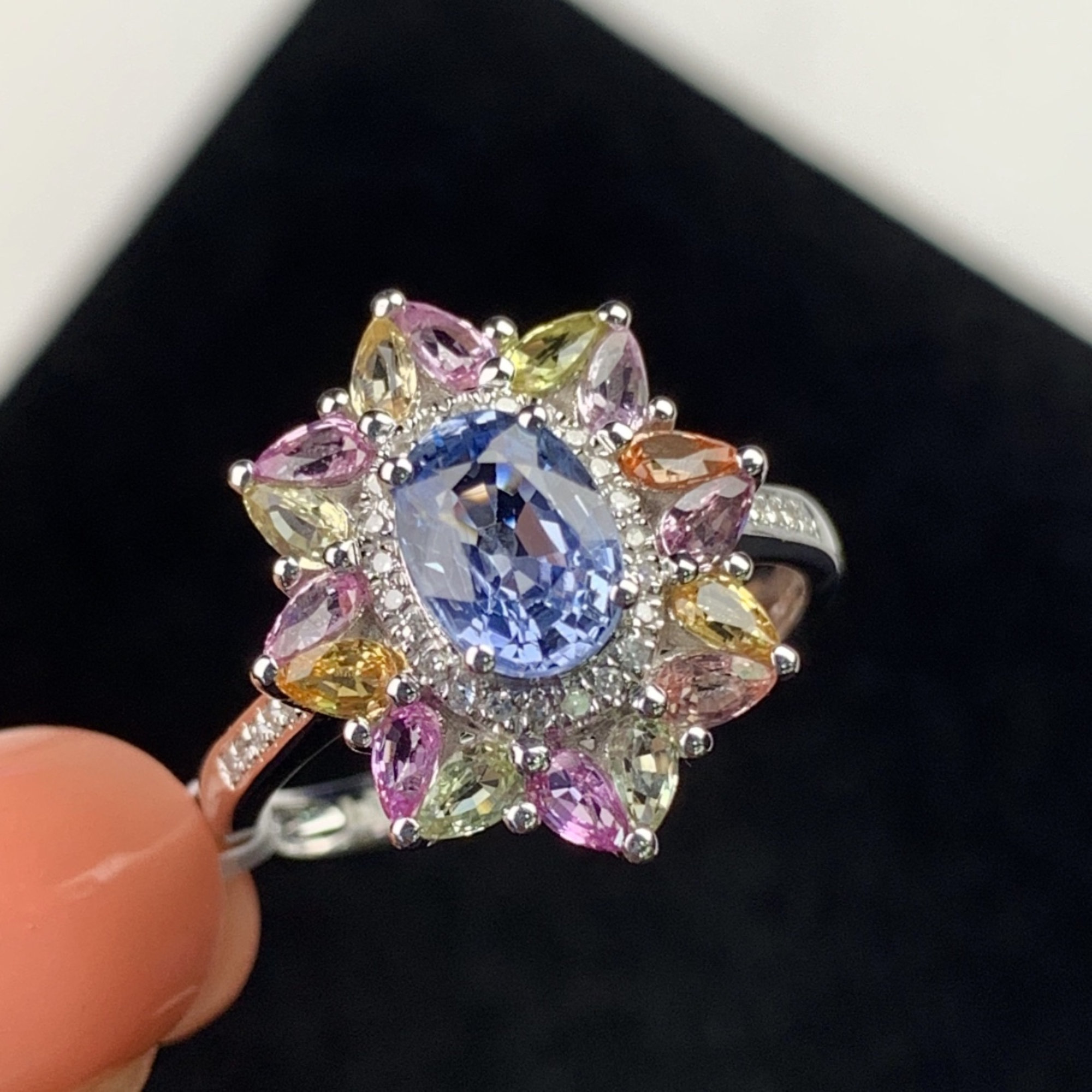 4ct Oval Cut Rainbow Sapphire Engagement Ring