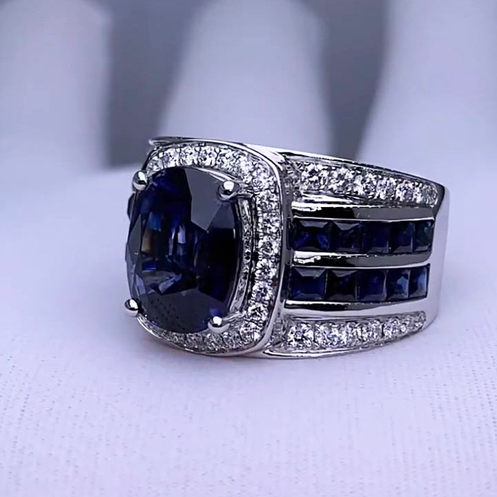 4ct Oval Cut Blue Sapphire Men's Engagement Ring