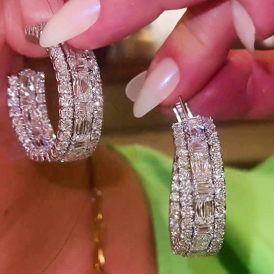 Round Cut White Sapphire Hoop Earrings